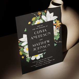 Invitación Boda Floral Negra Tarde Botánica + Código QR
