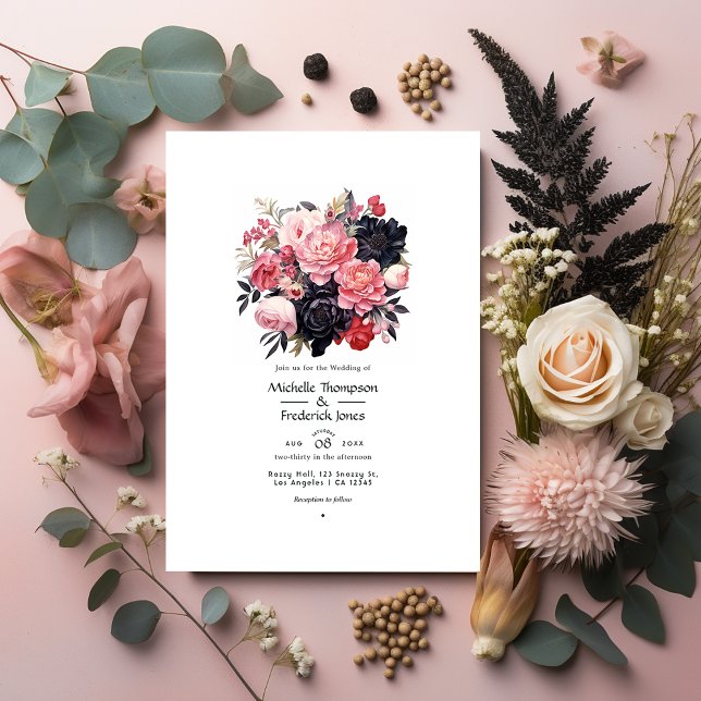 Invitación Boda floral negra y sonrojada (Subido por el creador)