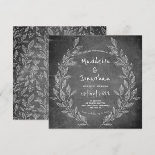 Invitación Boda Floral Negro Blanco Pizarra Rústica
