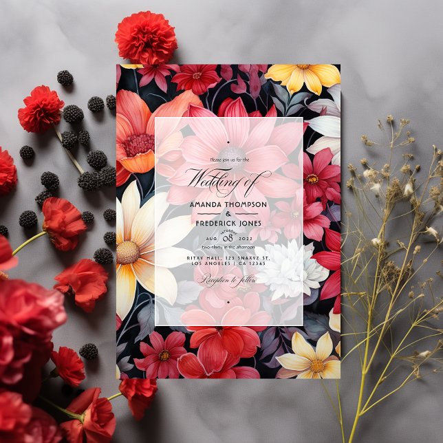 Invitación Boda floral negro, blanco y rojo (Subido por el creador)