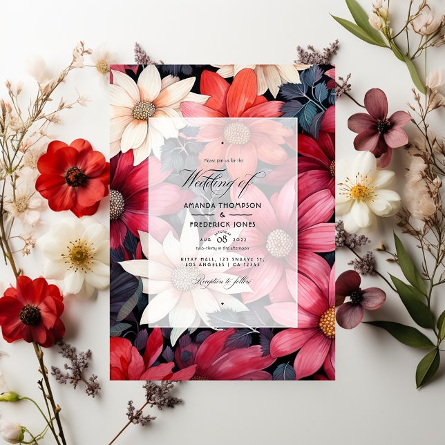 Invitación Boda floral negro, blanco y rojo (Subido por el creador)
