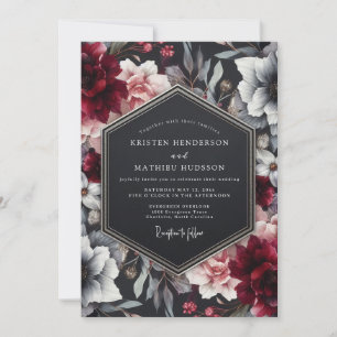 Invitación Boda floral negro de Borgoña