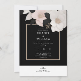 Invitación Boda floral negro de inspiración Chanel