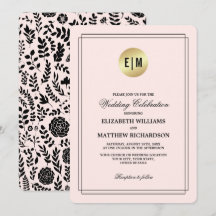 Boda floral negro de oro rosado Rubor