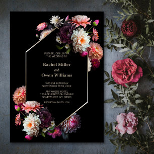 Invitación Boda floral negro elegante