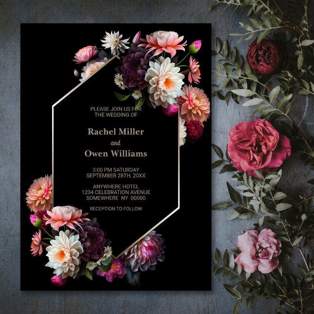 Invitación Boda floral negro elegante (Subido por el creador)