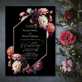 Invitación Boda floral negro geométrico Moody