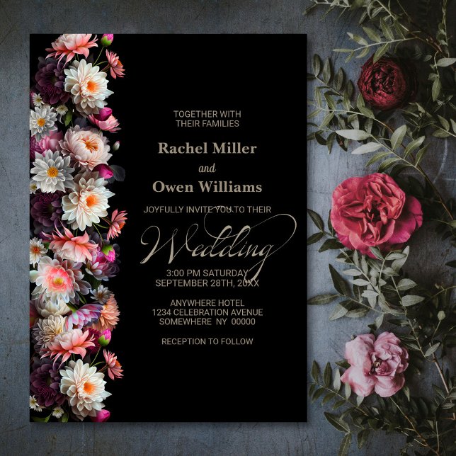 Invitación Boda floral negro moderno (Subido por el creador)