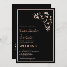 Invitación Boda floral negro rosa Rubor