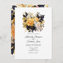 Invitación Boda floral negro y dorado