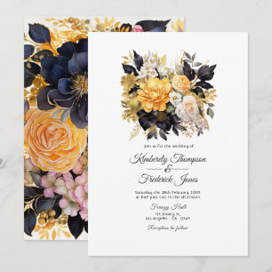 Invitación Boda floral negro y dorado