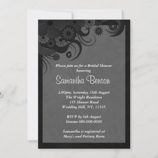 Invitación Boda floral negro y gris invitan a ducha de novia