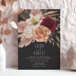 Invitación Boda floral negro y melocotón