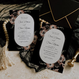 Invitación Boda floral negro y natural - negro