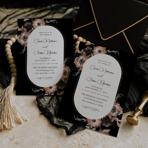 Invitación Boda floral negro y natural - negro