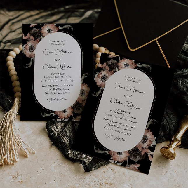 Invitación Boda floral negro y natural - negro (Subido por el creador)