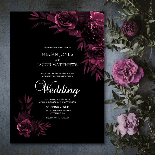 Invitación Boda floral negro y rosa Moody (Subido por el creador)