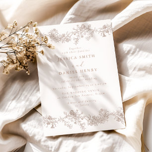 Invitación Boda floral neutra clásica vintage