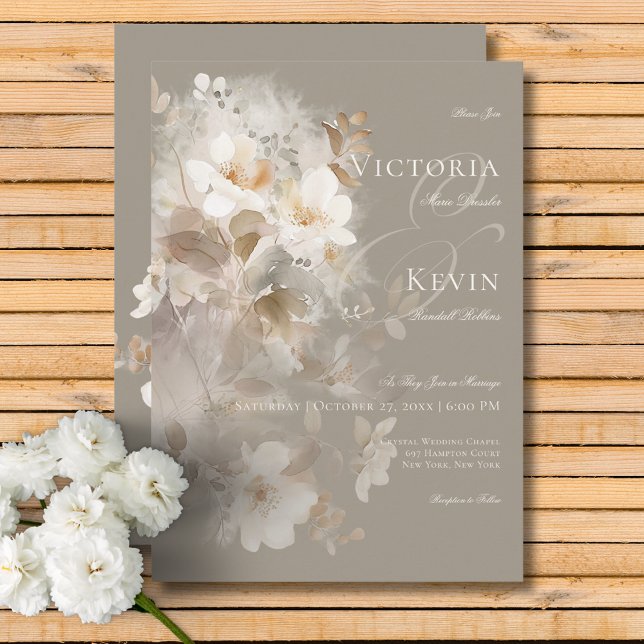 Invitación Boda floral neutra de origen romántico beige (Romantic Ethereal Neutral Beige Floral Wedding Invitation)