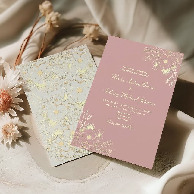 Invitación Boda Floral Neutral Rosa Polvoriento (Subido por el creador)