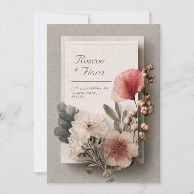 Invitación Boda floral neutro ruso (Anverso)