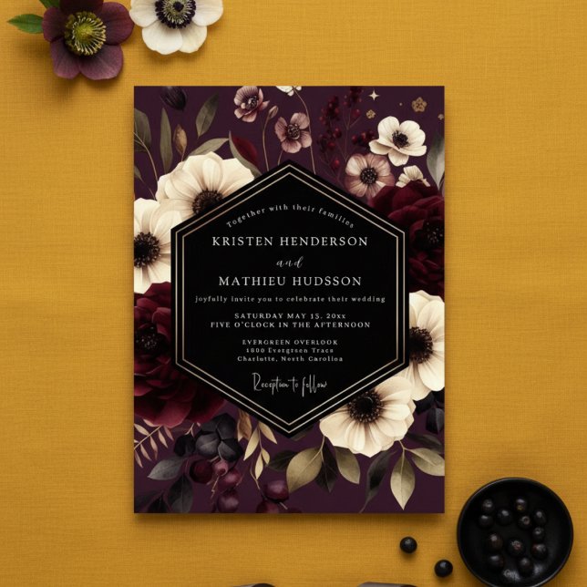 Invitación Boda Floral Nocturna Borgoña (Subido por el creador)