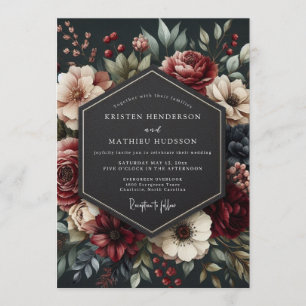Invitación Boda Floral Nocturna Borgoña