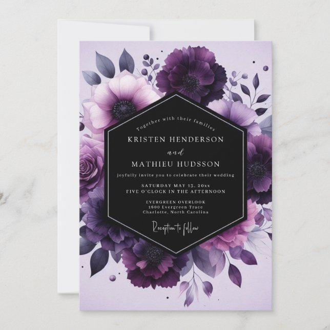 Invitación Boda Floral Nocturna de Amatista (Anverso)
