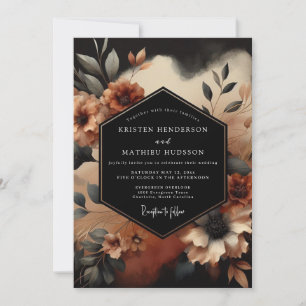 Invitación Boda floral nocturna de terracota