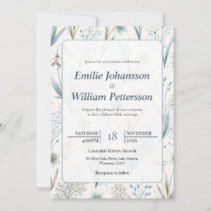 Invitación Boda floral nórdica turquesa elegante minimalista