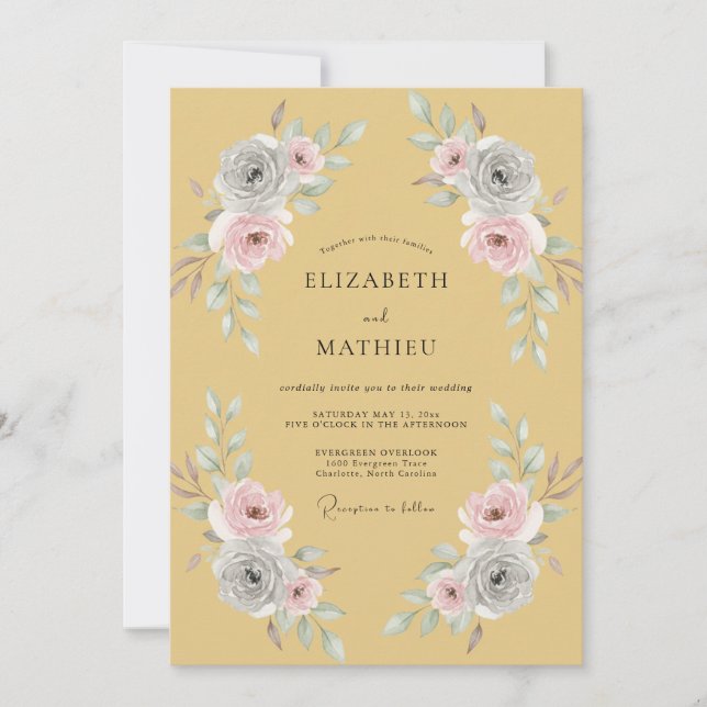 Invitación Boda Floral Ochre Florecimiento Rubor (Anverso)