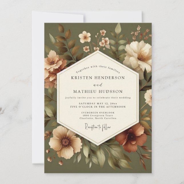 Invitación Boda Floral Oliva Pintoresca (Anverso)