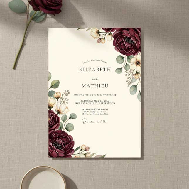 Invitación Boda floral opulenta de Borgoña (Subido por el creador)