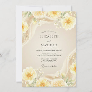 Invitación Boda floral opulenta de color amarillo mantequilla