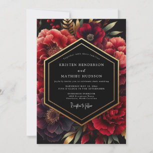 Invitación Boda floral opulenta de rojo intenso