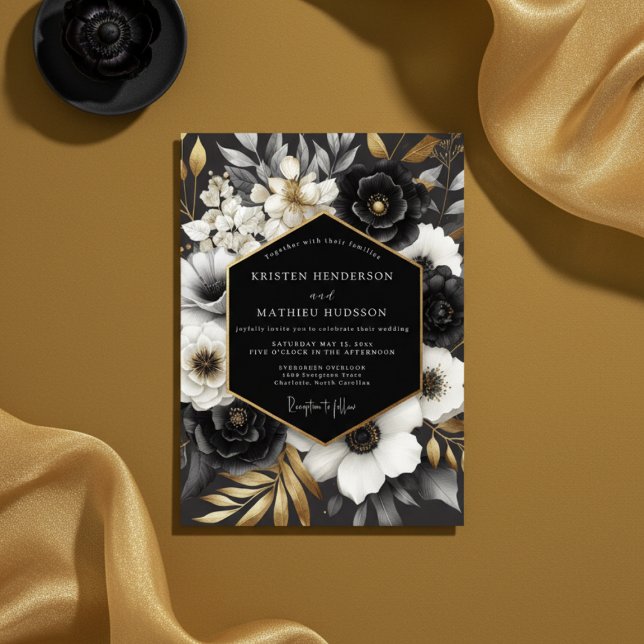 Invitación Boda floral opulenta negra (Subido por el creador)