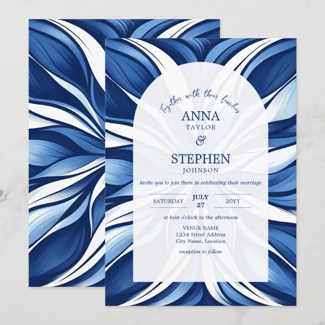 Invitación Boda Floral Orgánica Blue Bliss (Anverso / Reverso)