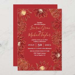 Invitación Boda floral oriental de flor de Lotus rojo