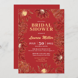 Invitación Boda floral oriental de flor de Lotus rojo