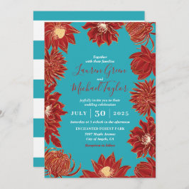 Invitación Boda floral oriental de la flor roja turquesa