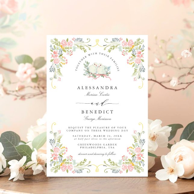Invitación Boda floral ornamentada de jardín rococó pastel (Subido por el creador)