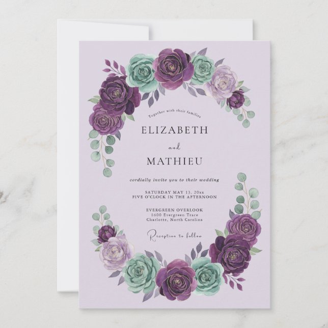 Invitación Boda floral ornamentada de lavanda (Anverso)