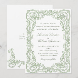Invitación Boda Floral Ornata Renacentista Verde Salvia