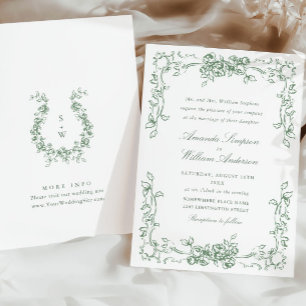 Invitación Boda Floral Ornata Renacentista Verde Salvia