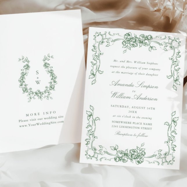 Invitación Boda Floral Ornata Renacentista Verde Salvia (Subido por el creador)