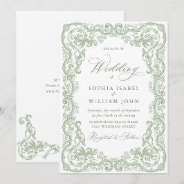 Invitación Boda Floral Ornata Renacentista Verde Salvia
