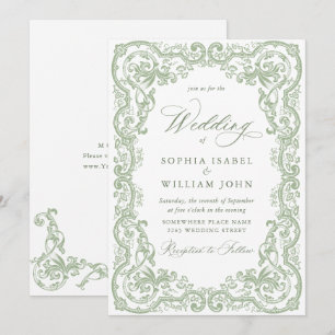 Invitación Boda Floral Ornata Renacentista Verde Salvia