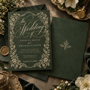 Invitación Boda Floral Ornata Verde Bosque Vintage