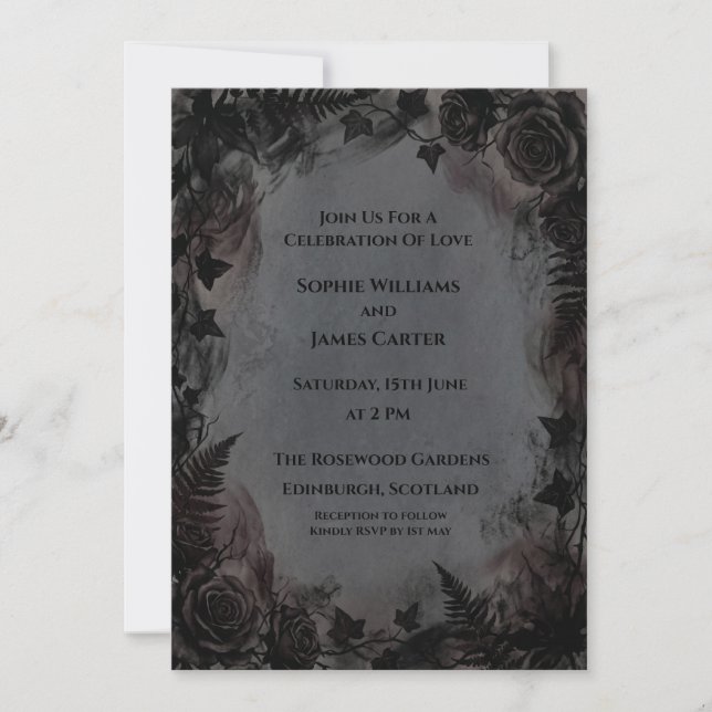 Invitación Boda Floral Oscura (Anverso)