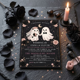 Invitación Boda floral oscura de Halloween de fantasmas espel